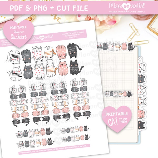 Cute Cats Tabs and dividers, Printable Planner Stickers