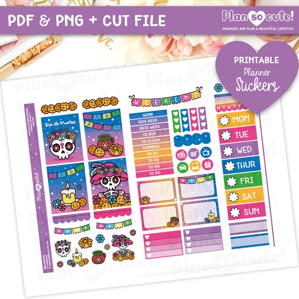 Day of the Dead Printable Planner Stickers, EC Mini Kit, Sugar Skull, November 2, Day of the death, Mexico