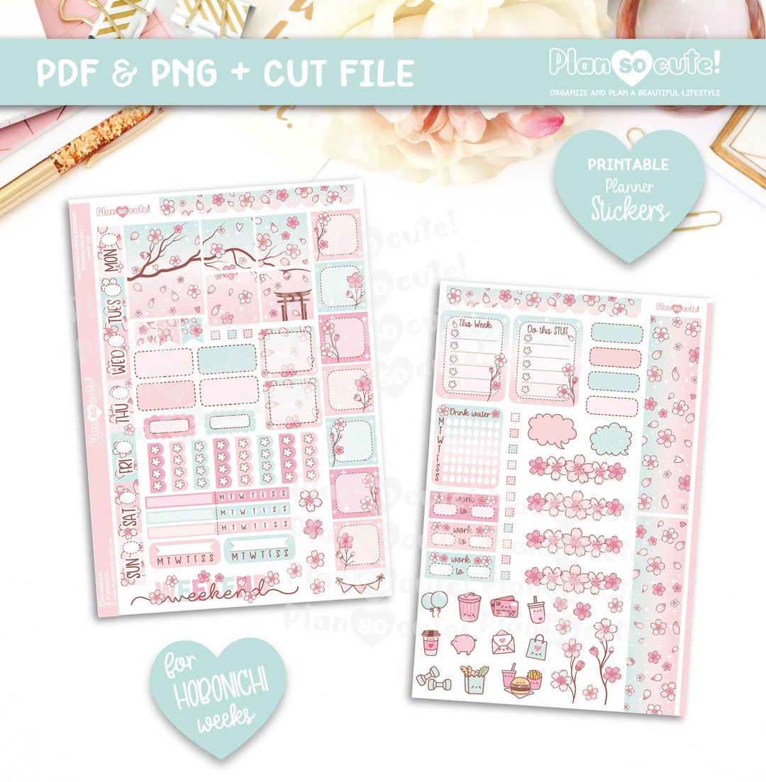 Sakura Hobo Weeks Kit, Printable Planner Stickers, Cherry Blossom - Etsy