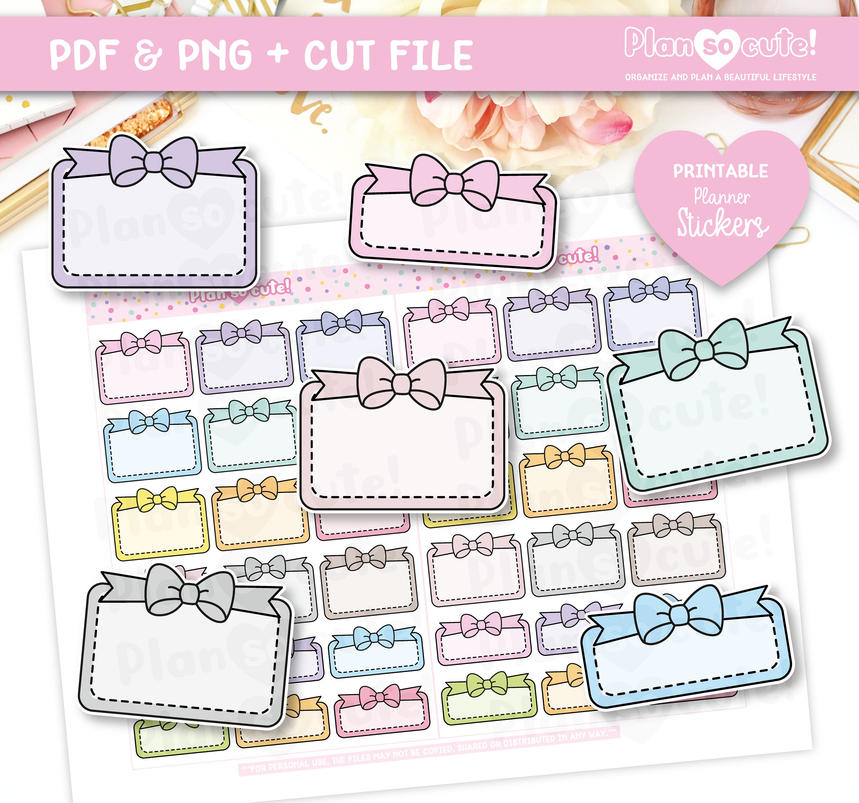 Kawaii Half Box With Bow, Printable Planner Stickers - Etsy