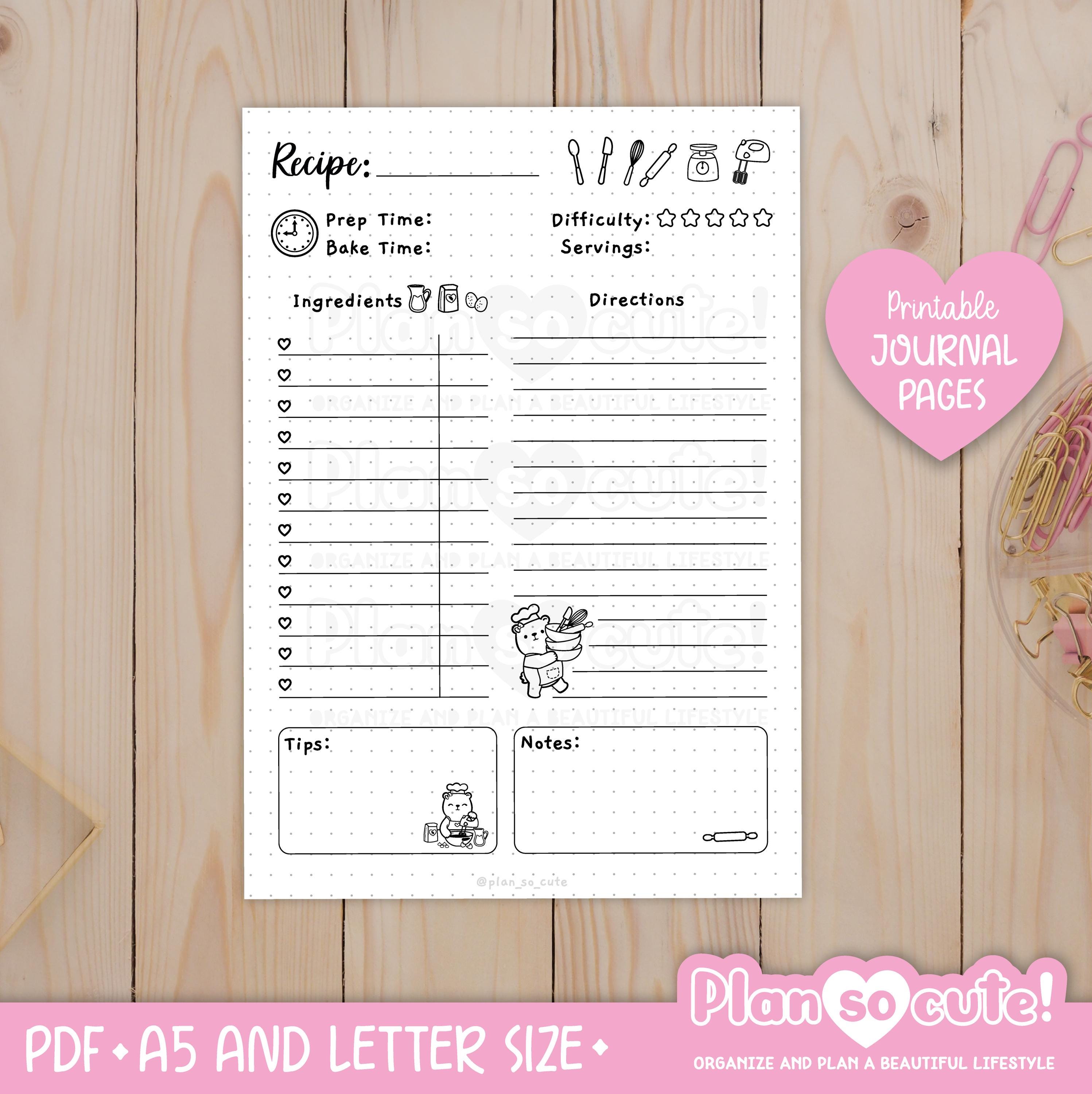 Baking Journal.pdf Printable Baking Recipe, Journal Page, Bullet Journal Printable, A5 and ...