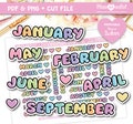 Big Fluffy Months Script, Printable Planner Stickers