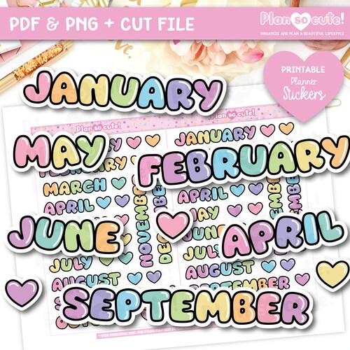 Big Fluffy Months Schriftzug, druckbare Planeraufkleber