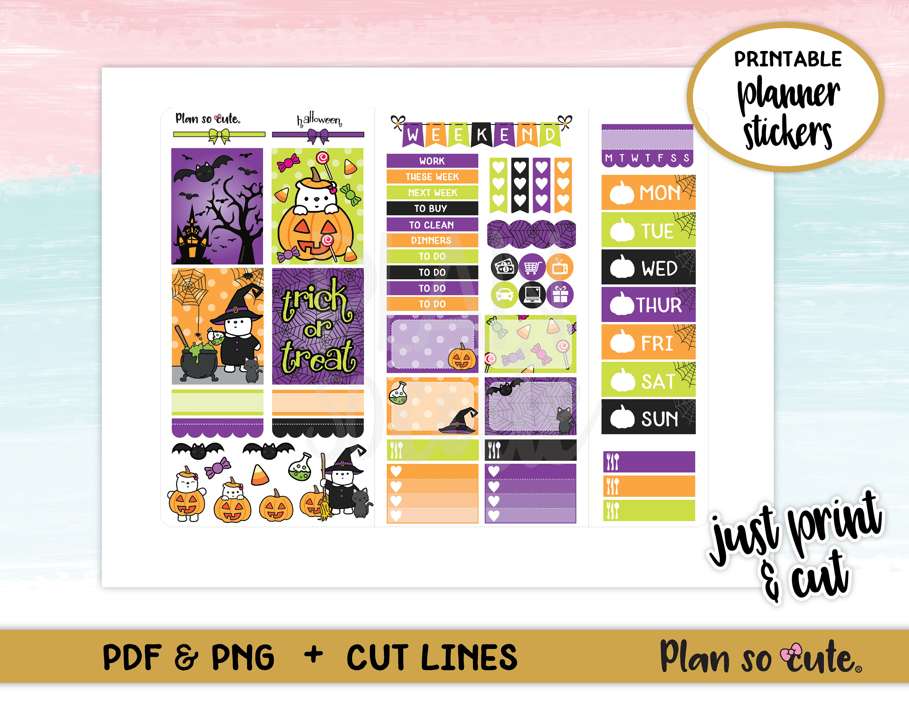 Printable Planner Stickers, Halloween Planner Stickers, Happy Halloween ...