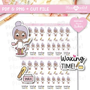 Emily Waxing Time Printable Stickers, Dark skin, Waxing Stickers, Cricut and Silhouette Files, For personal use