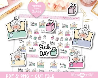 Sara Sick day, Sick day, Printable Stickers, Printable Planner Stickers, Personal use only.