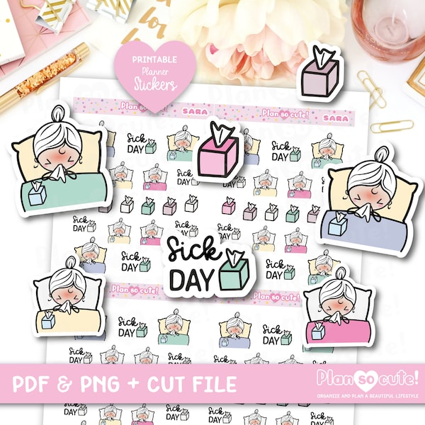 Sara Sick day, Sick day, Printable Stickers, Printable Planner Stickers, Personal use only.