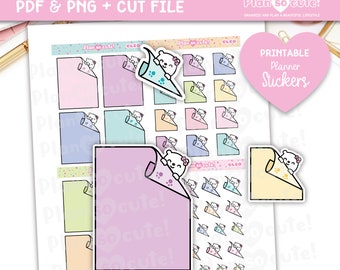 Peeking Cleo Full Boxes, Bear Stickers, Printable Planner Stickers, Personal use only.