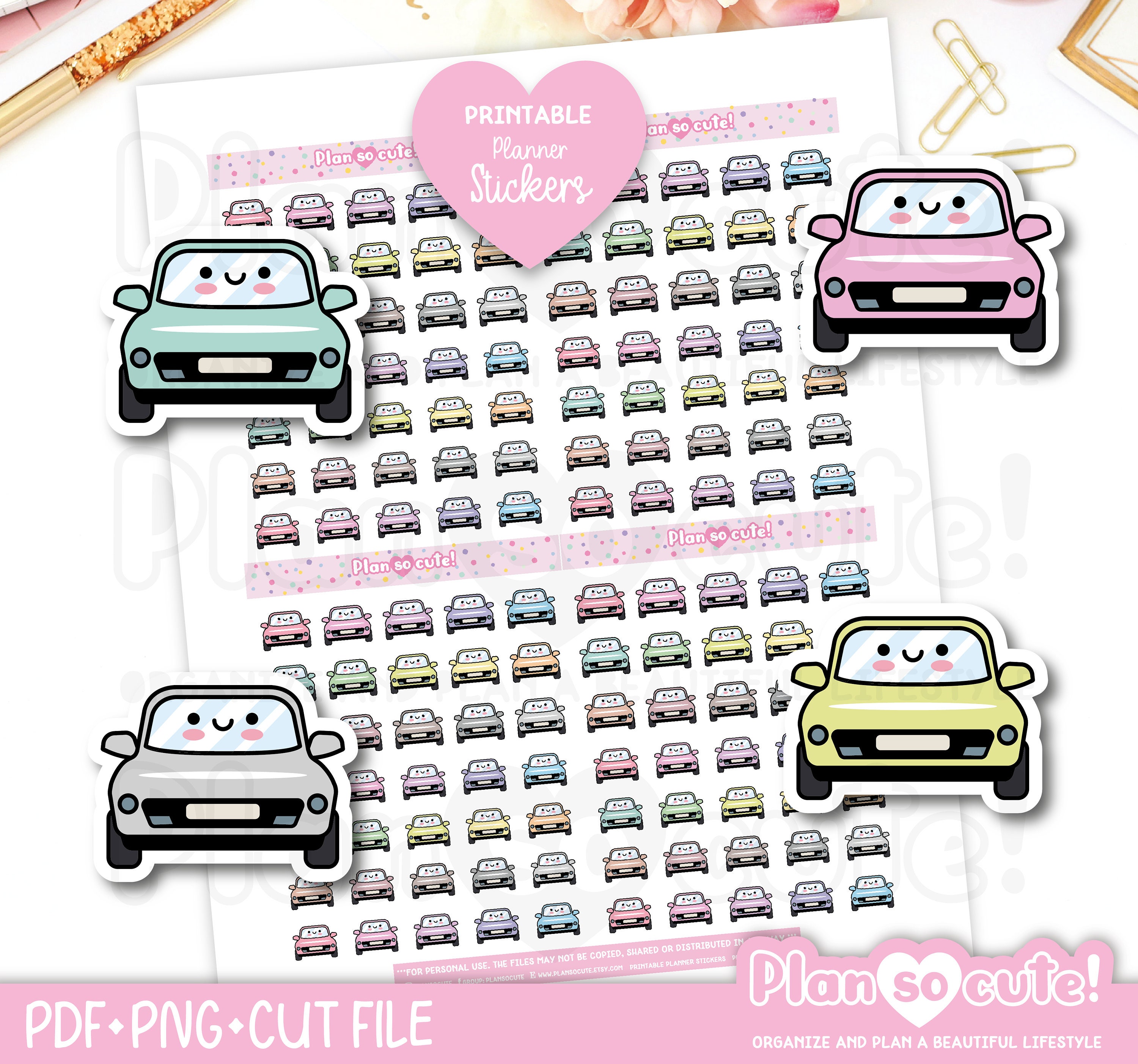 Car Stickers, Printable Planner Stickers, Bullet Journal Stickers, Erin ...
