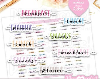 Meal Plan Script Stickers, BLDS Stickers, Breakfast, Lunch, Dinner, Snacks, Printable Planner Stickers