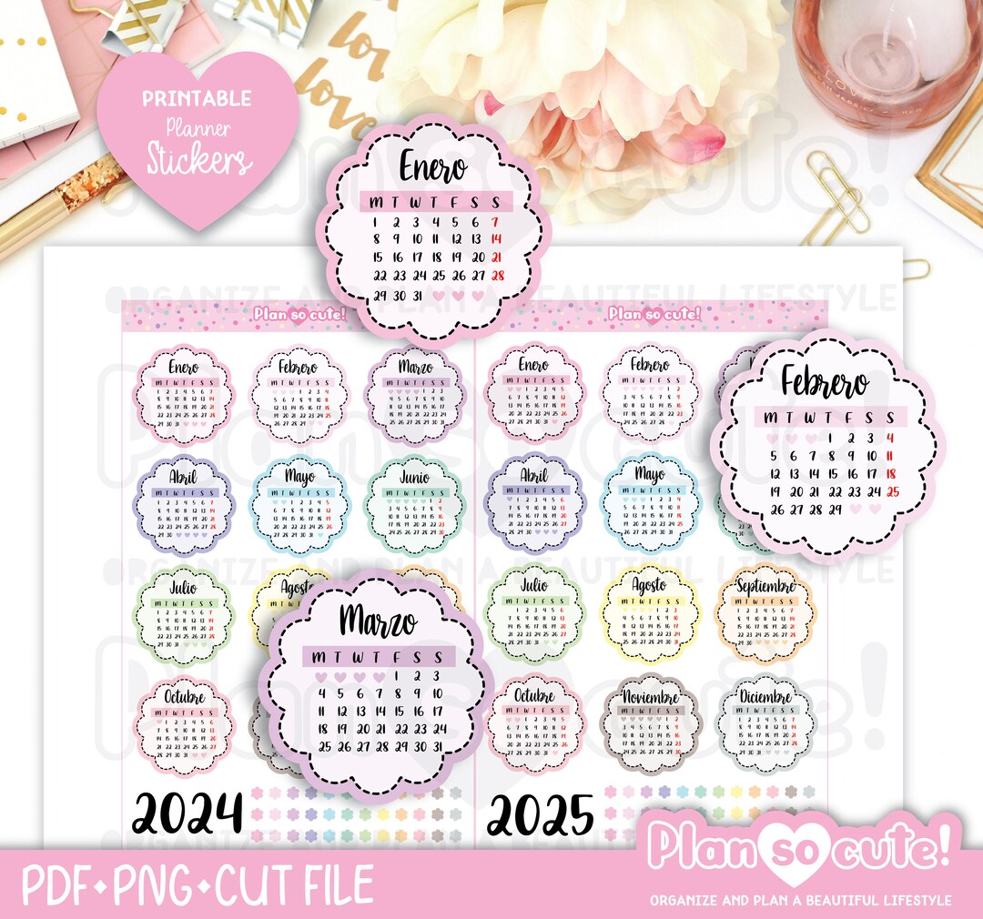 Calendar 2024 2025, in Spanish, Printable Planner Stickers Etsy