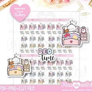 Tiny Puppet Bed Time Stickers, Printable Planner Stickers, Bullet Journal Stickers