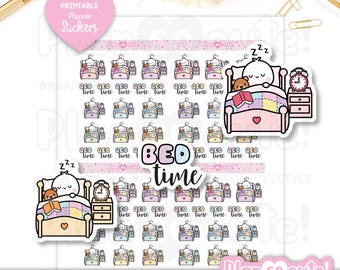 Tiny Puppet Bed Time Stickers, Printable Planner Stickers, Bullet Journal Stickers