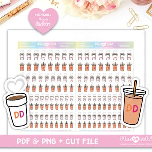 Coffee Printable Planner Stickers, Hot Coffee, Cold coffee, DD Inspired, Personal use only.