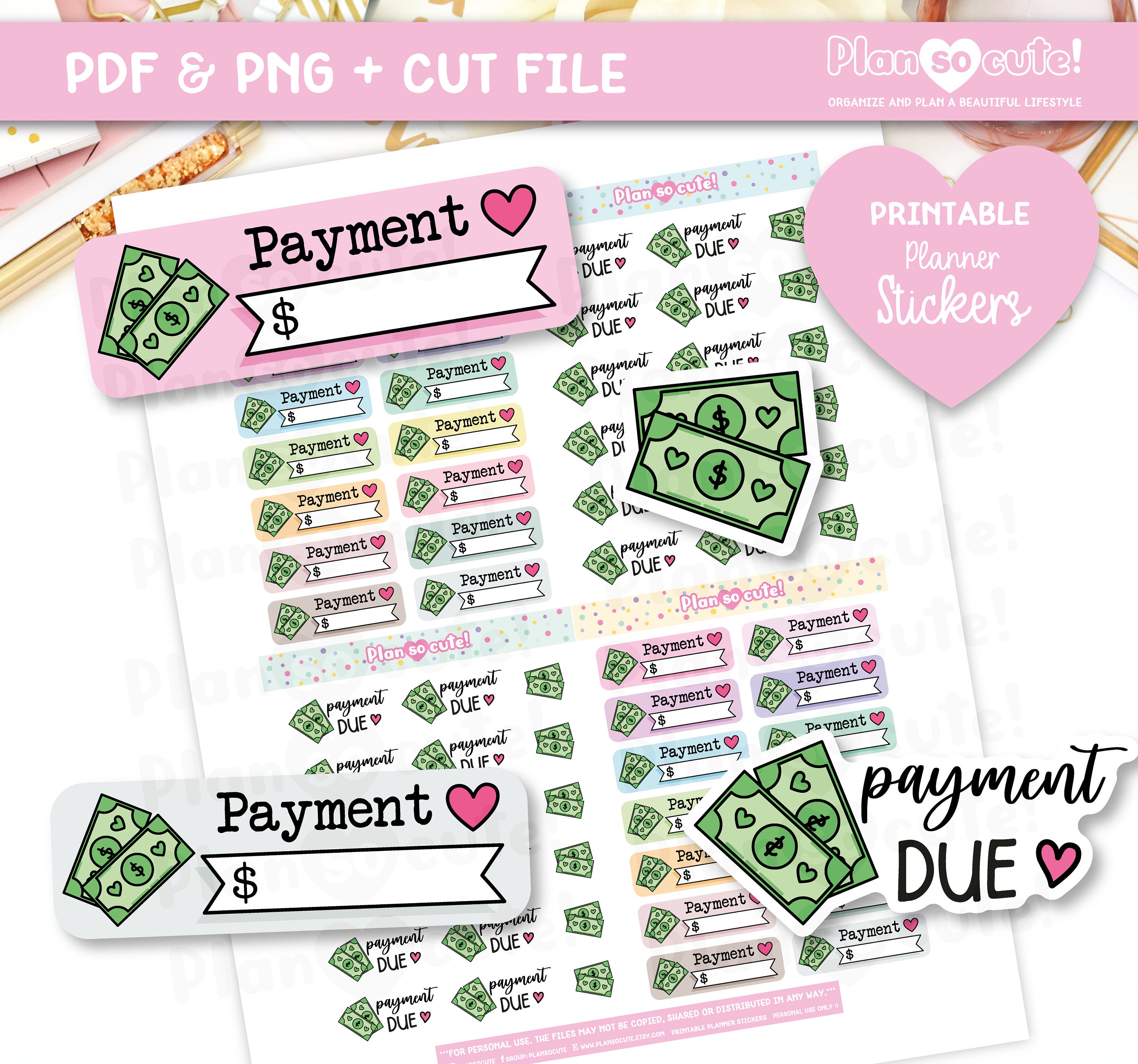 Payment Due Printable Planner Stickers, Finance Stickers, Bill Track Stickers, Payment Stickers, Bill Due stickers