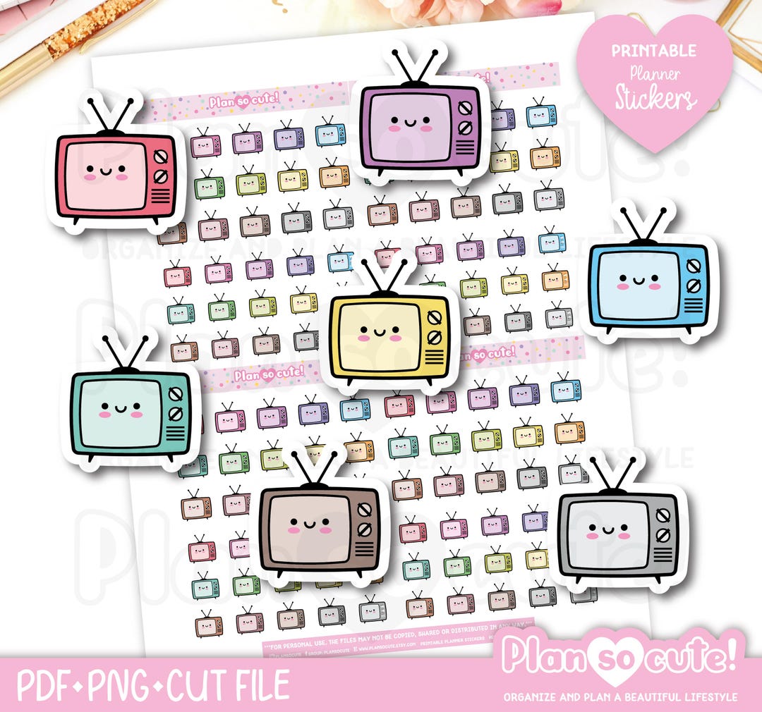 Retro TV Stickers, Kawaii Stickers, Printable Planner Stickers, Bullet ...