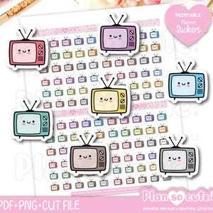 Retro-TV-Aufkleber, Kawaii-Aufkleber, druckbare Planeraufkleber, Bullet Journal-Aufkleber, Erin Condren-Aufkleber, Hobonichi-Aufkleber