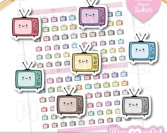 May include: Printable planner stickers featuring cute cartoon television sets in various colors. The stickers are perfect for adding a touch of whimsy to your planner or journal.