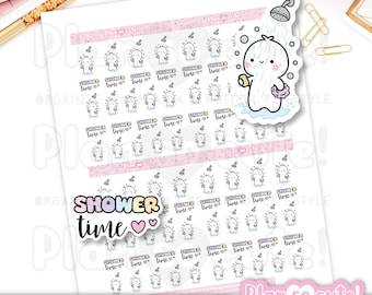 Aufkleber mit kleinen Puppenmotiven für die Duschzeit, druckbare Planer-Aufkleber, Bullet-Journal-Aufkleber, druckbar