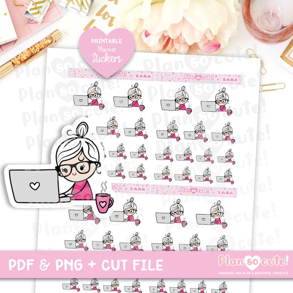 Sara Working day Stickers, Printable Stickers, Printable Planner Stickers, Personal use only.