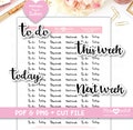 Various Script words Printable Planner Stickers, To Do, Today, This Week, Next Week, Script, Cricut and Silhouette files