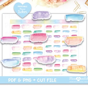 Watercolor Strokes , Printable Planner Stickers