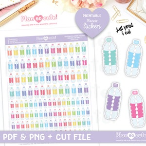 Doodle Water Bottle, Hydrate, Printable Planner Stickers, Doodle Stickers