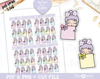 Emily Sticky Notes, Clear Skin. Printable Planner Stickers, Silhouette and Cricut File