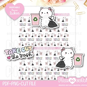 Katy, sortez les poubelles, autocollants imprimables pour planificateur, autocollants Bullet Journal, autocollants Erin Condren