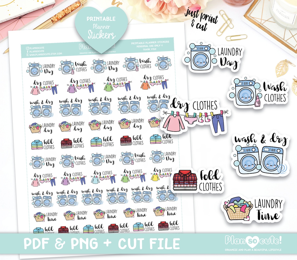 Laundry Time Laundry Day Printable Planner Stickers Cricut Etsy