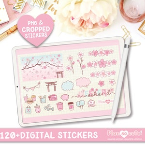 Adesivi digitali SAKURA, adesivi GoodNotes, icone giapponesi, kawaii, PNG preritagliati