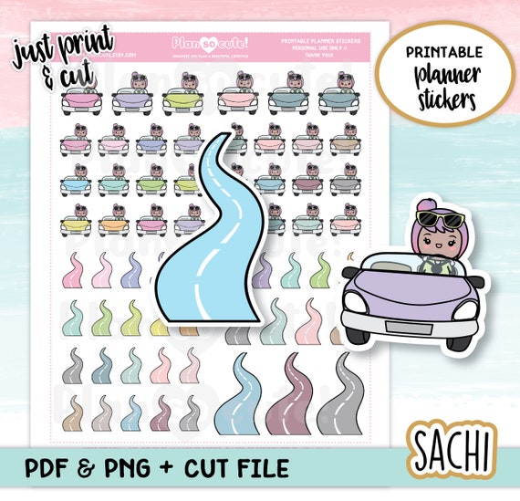 Road trip, Printable Planner Stickers, Cricut and silhouette files, Doodle Stickers