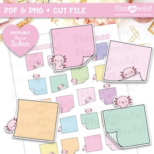 Xo Sticky Notes afdrukbare stickers, Axolotl-stickers, afdrukbare planner-stickers