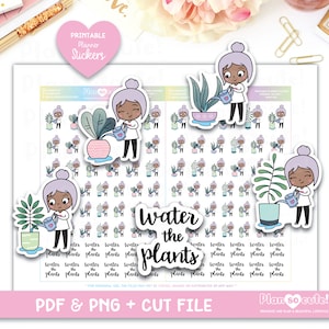Water the plants Printable Planner Stickers, Emily Dark Skin, Cricut and Silhouette files, Bullet Journal Stickers