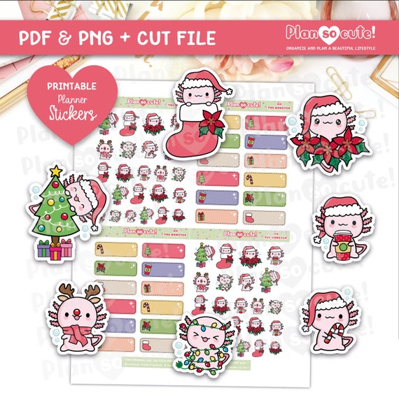 Xo loves Christmas, Printable Stickers, Axolotl Stickers