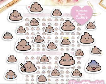 Kackhaufen-Emojis, druckbare Planer-Sticker, Bullet-Journal-Sticker