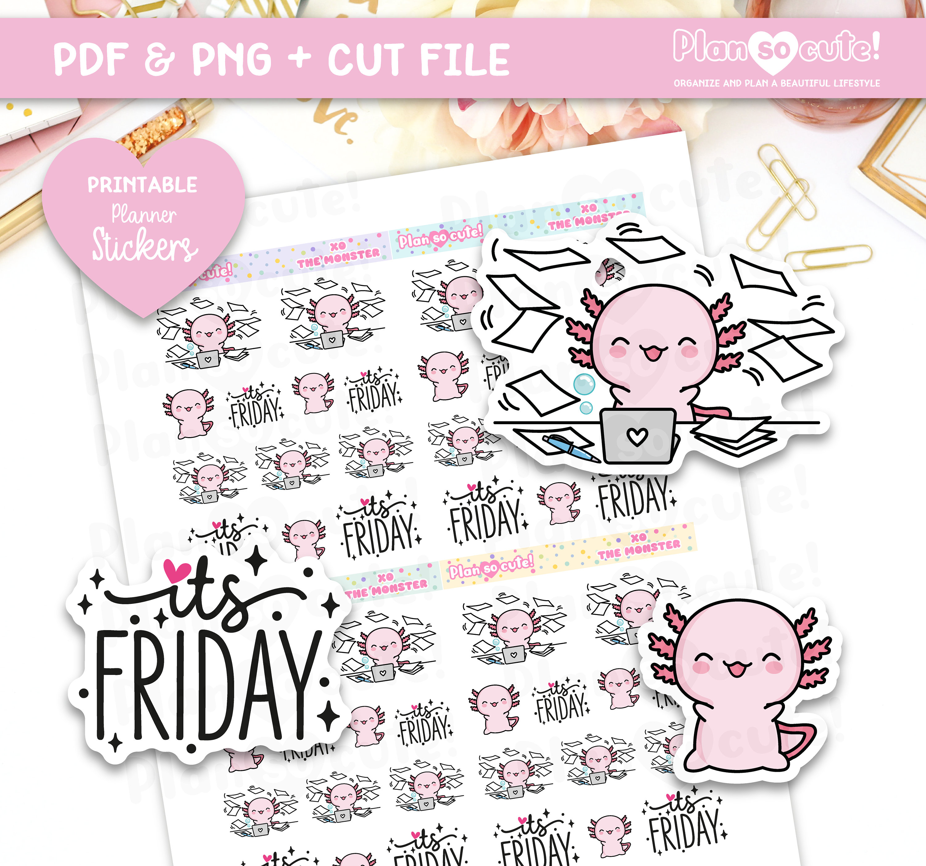 Friday Update Sticker Xo, Its Friday, Printable Stickers, Axolotl Stickers - Etsy