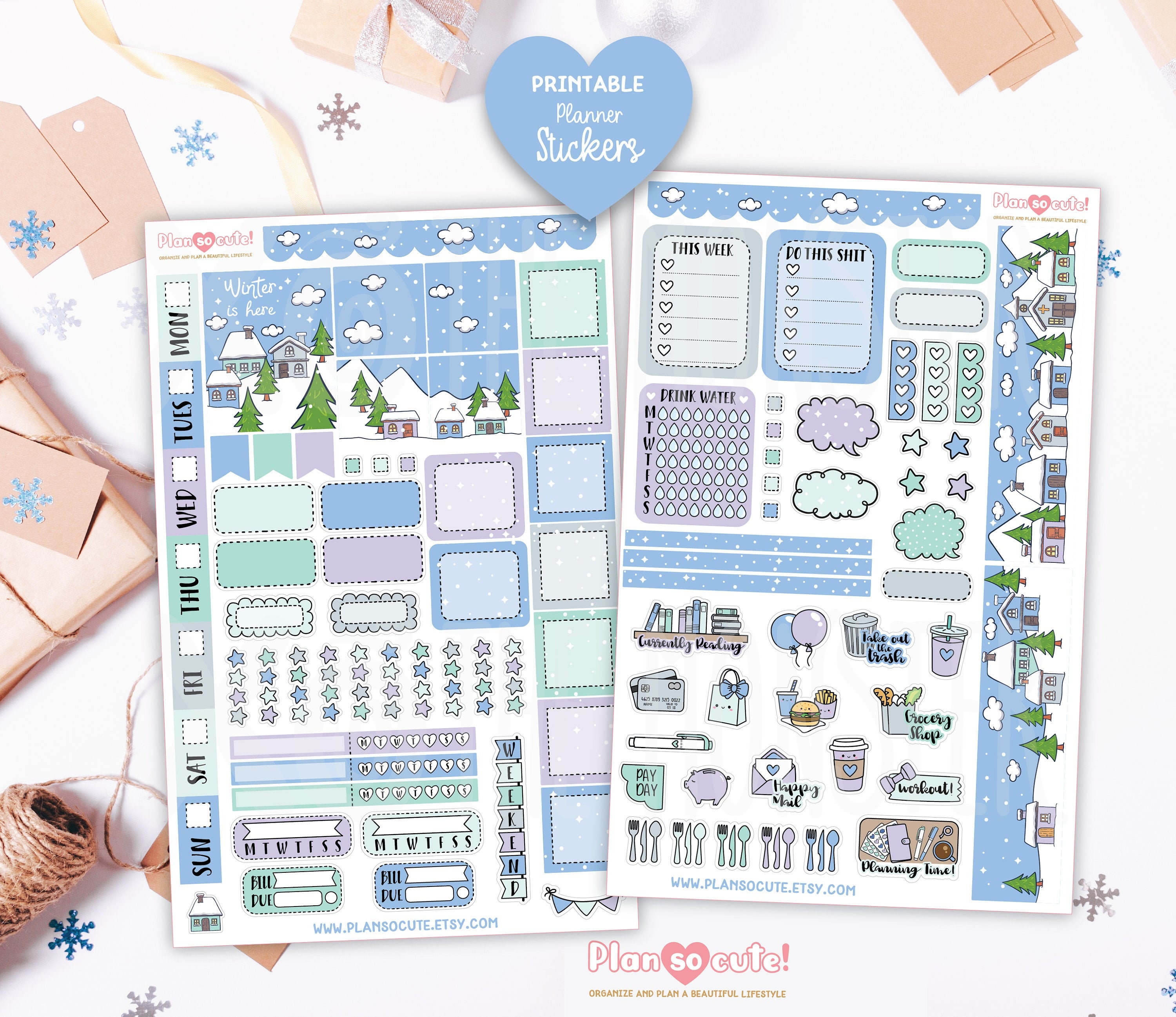 Winter is Here, Hobonichi Weeks Kit, Hello Winter Printable Planner Stickers, Hobo Weeks Kit