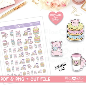Lencho Coffee & Donuts, Printable Planner Stickers, Doodle Stickers, Cricut and Silhouette files, Bullet Journal Stickers