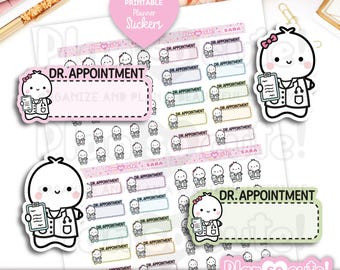 Tiny Puppet Doctor Appointment Stickers, Dr Appt Emoji Stickers, Printable Planner Stickers, Bullet Journal Stickers