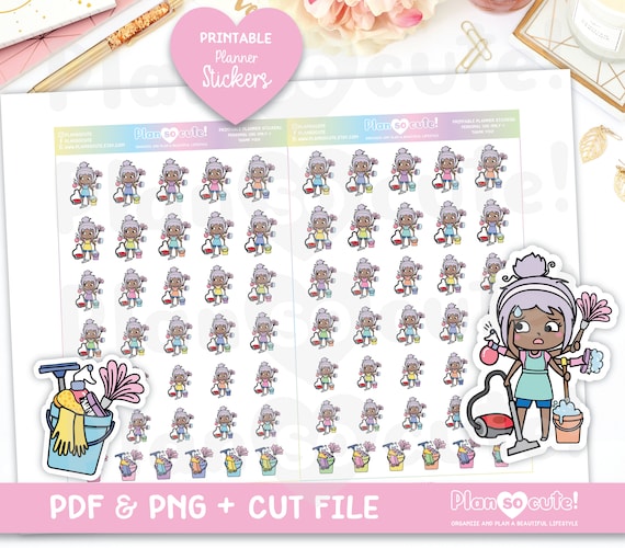Spa Day Printable Planner Stickers Dark Skin Silhouette and Cricut File Emily Me Time