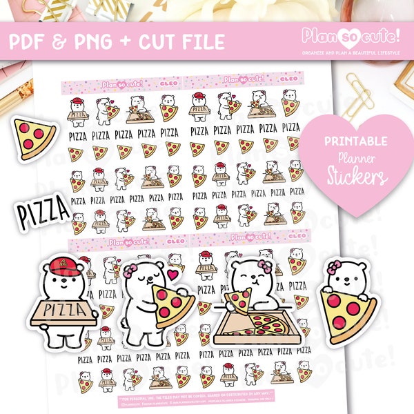 Cleo loves pizza, Printable Planner Stickers, Personal use only.