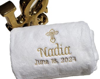 Embroidered Baptism Towel: Personalized Christening Gift