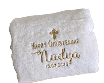 Personalized Baptism Towel: Embroidered Christening Keepsake