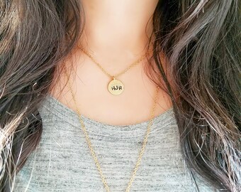 Coin Initial Necklace, Initial Necklace Gold, Gold Necklace, Layering Necklace, Dainty Gold Necklace, Custom Stamped Jewelry. SSJ441
