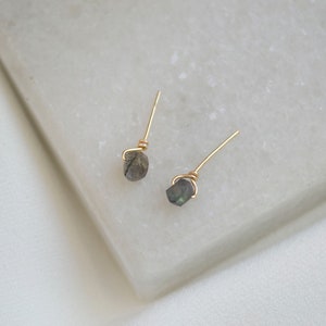 Teeny Tiny Raw Stone Studs / Tiny Stud Earrings / Gold Stud Earrings / Labradorite Studs / 14k Gold Filled Earrings. SSJ013 image 8