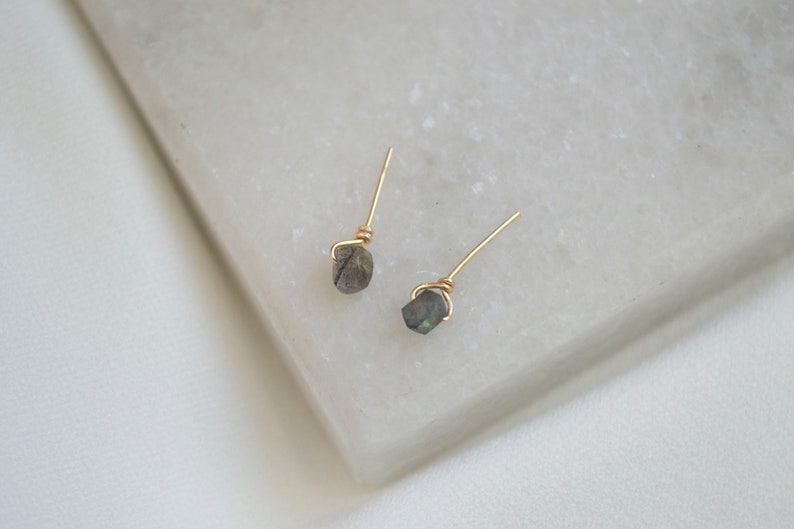 Teeny Tiny Raw Stone Studs / Tiny Stud Earrings / Gold Stud Earrings / Labradorite Studs / 14k Gold Filled Earrings. SSJ013 image 8