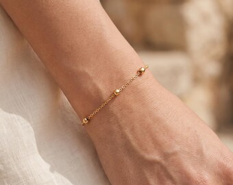 Satellite Bracelet / Beaded Chain Bracelet / Dainty Gold Bracelet / Dainty Bracelet / Chain Bracelet / Simple Chain Bracelet. SSJ345