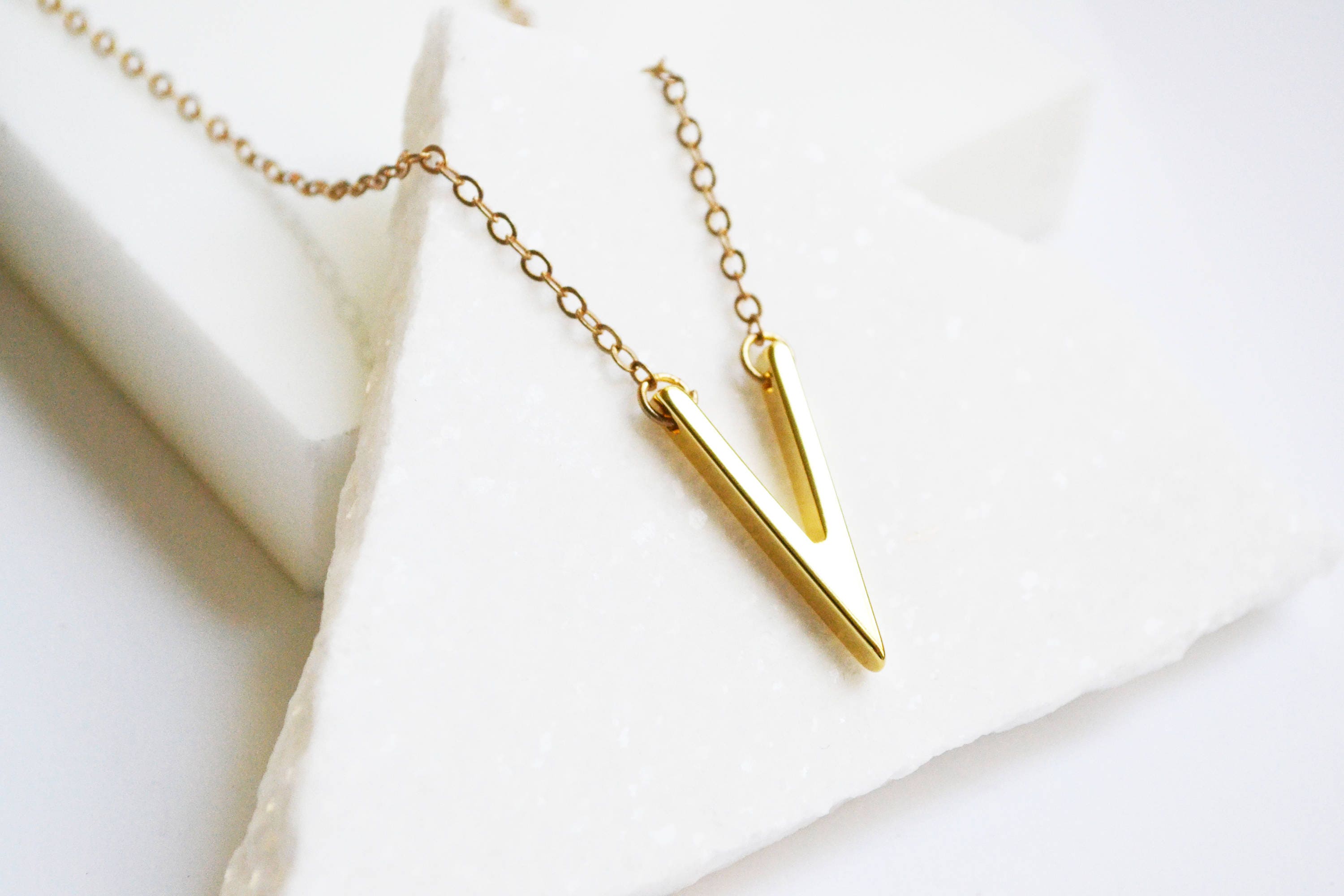 V necklace V shaped Necklace Initial Necklace Initial Etsy