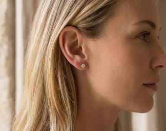 Tiny CZ Stud Earrings, Dainty Gold Studs, Minimal Cubic Zirconia Earrings, Small Everyday Earrings, Gift for Her